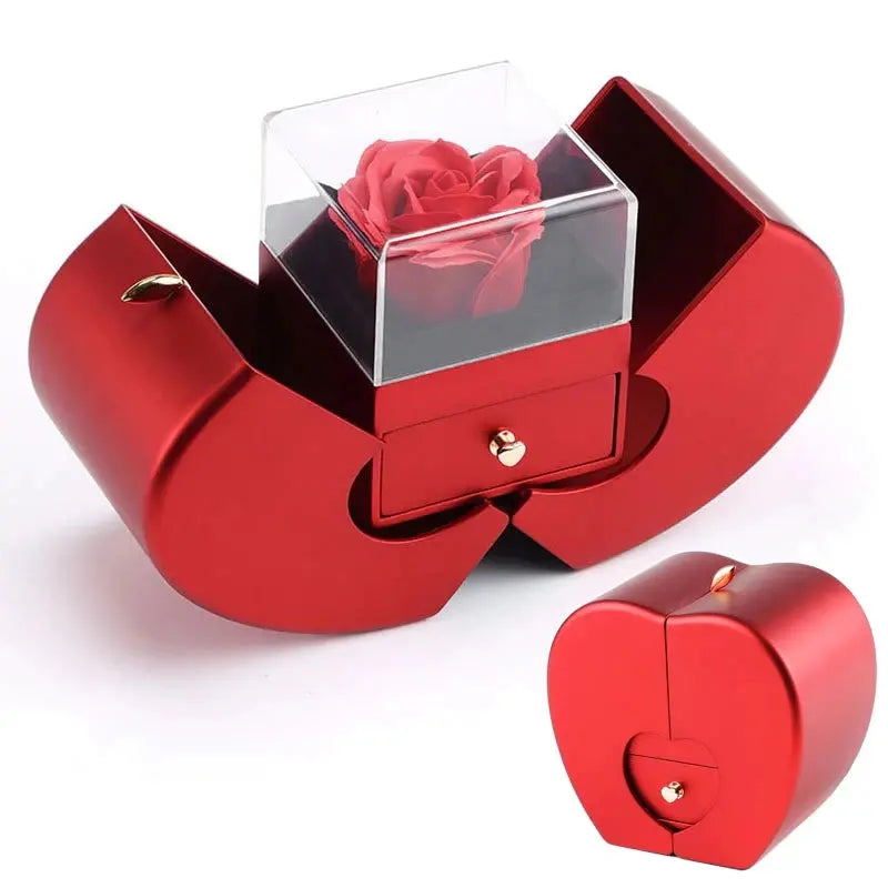 Rode hartvormige sieradenbox, inclusief gratis ketting